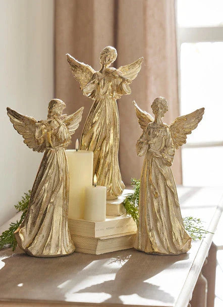 Kit 3 Anjos Decorativos Dourados