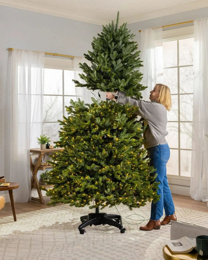 Árvore de Natal Verde Premium com Galhos Articulados, Suporte Metálico com Rodinhas e Micro LEDs Embutidos